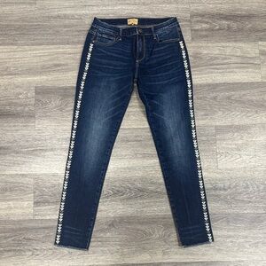 DRIFTWOOD Dark Blue Embroidered Skinny Jeans Marylin Boho Mid rise Denim 27